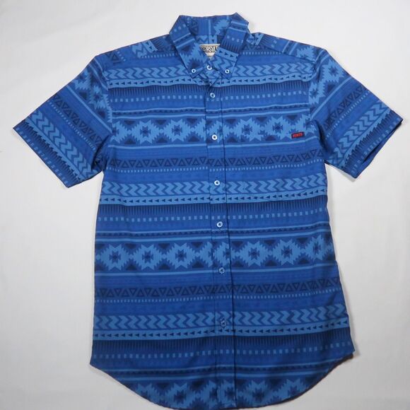 Rsvlts Mens button up shirt small aztec print Blue Short Sleeve Casual - Picture 1 of 5